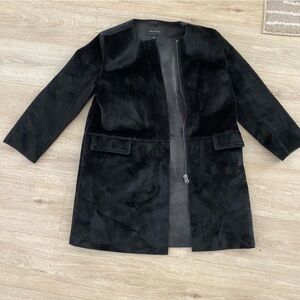 Ann Taylor Black zip faux fur coat